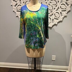 Vintage Sun Bay Christmas theme  Tropical Print Women's Top Large excellent